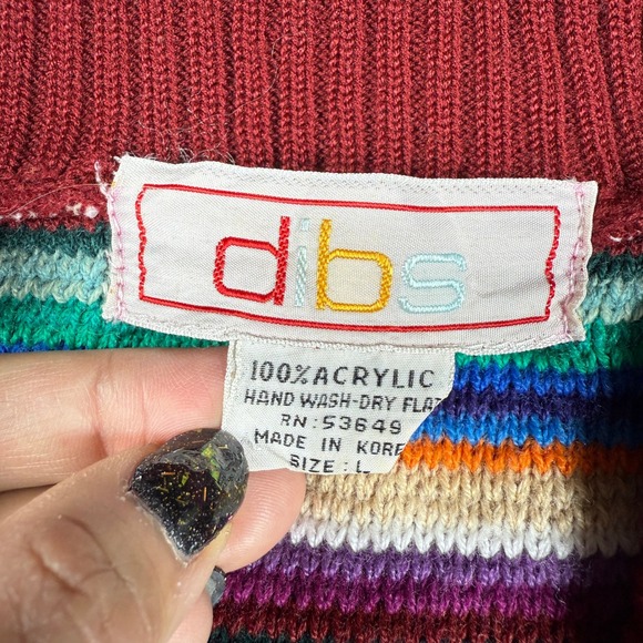 VTG 80s 90s DBS Multicolor Stripe Knit Sweater V-Neck Shawl Collar Women's Large - Picture 6 of 6